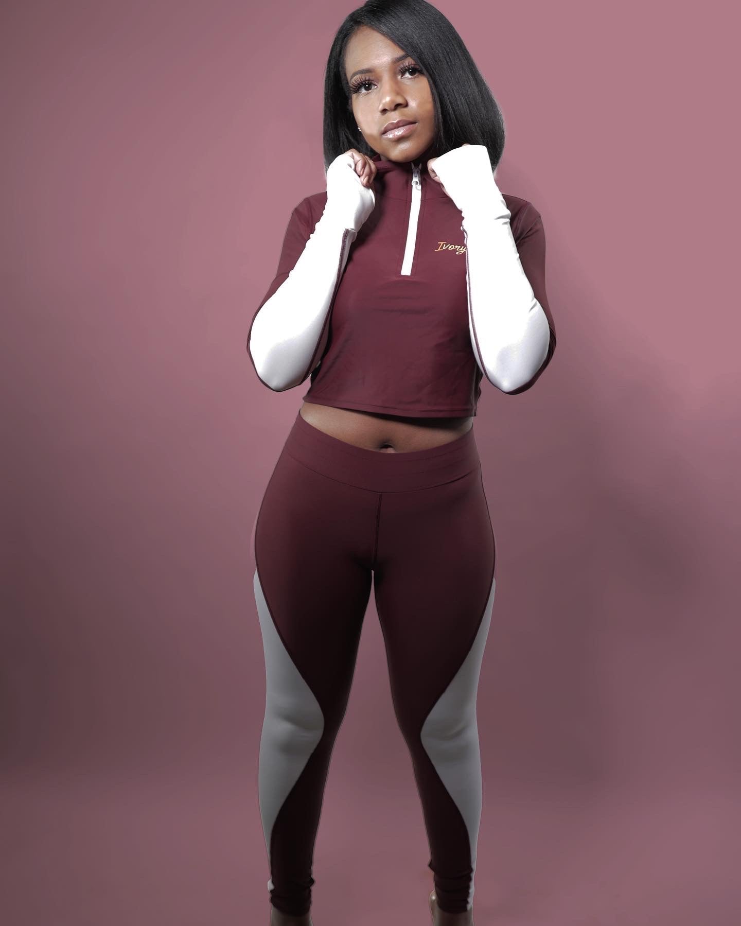 Ivory Lee's maroon jogging suit