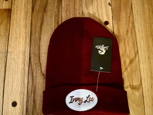 Ivory Lee's burgundy beanie hat